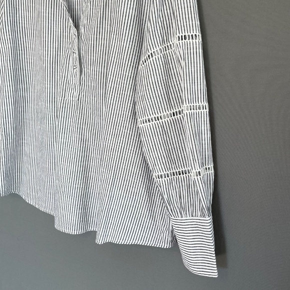 LANE BRYANT Size 14/16 Split Neck Striped Peasant Style Blouse 100% Cotton - Picture 3 of 7